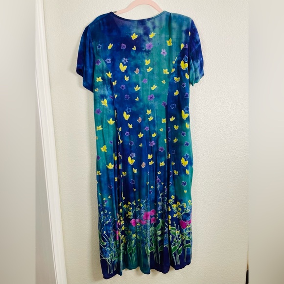 LA CERA Vintage Floral Butterfly Button Down Scoop Neck Rayon Dress Size Large - Picture 2 of 6